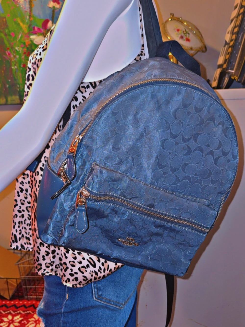 Coach Blue Signature Jacquard Mini Backpack
